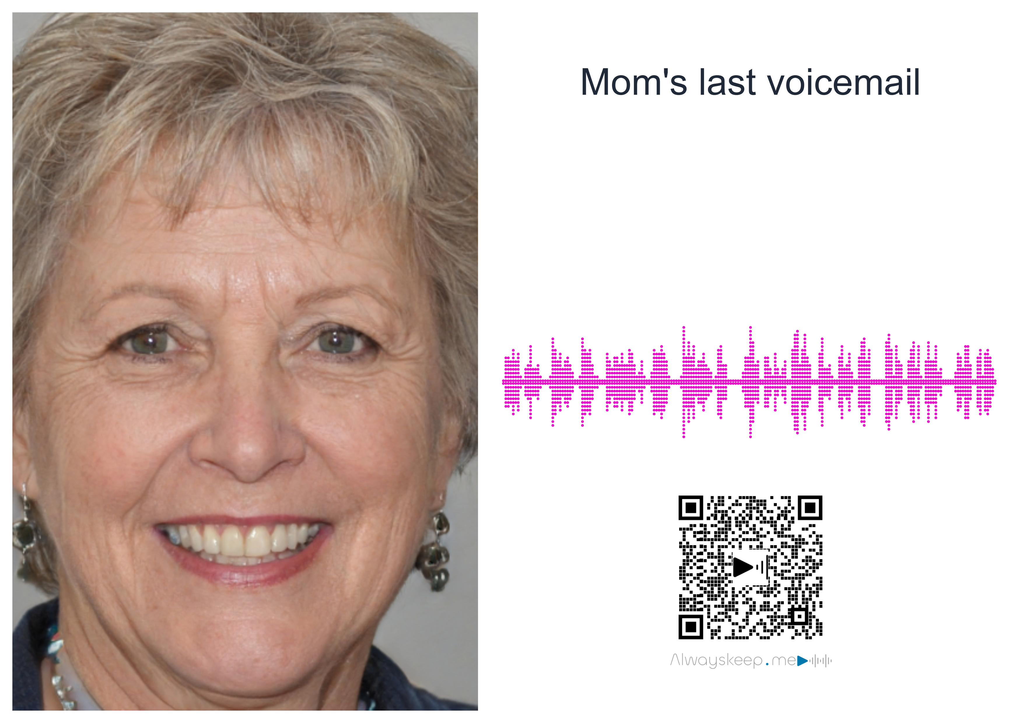 Mom's last message recorded as a printable sound wave keepsake with scannable QR code