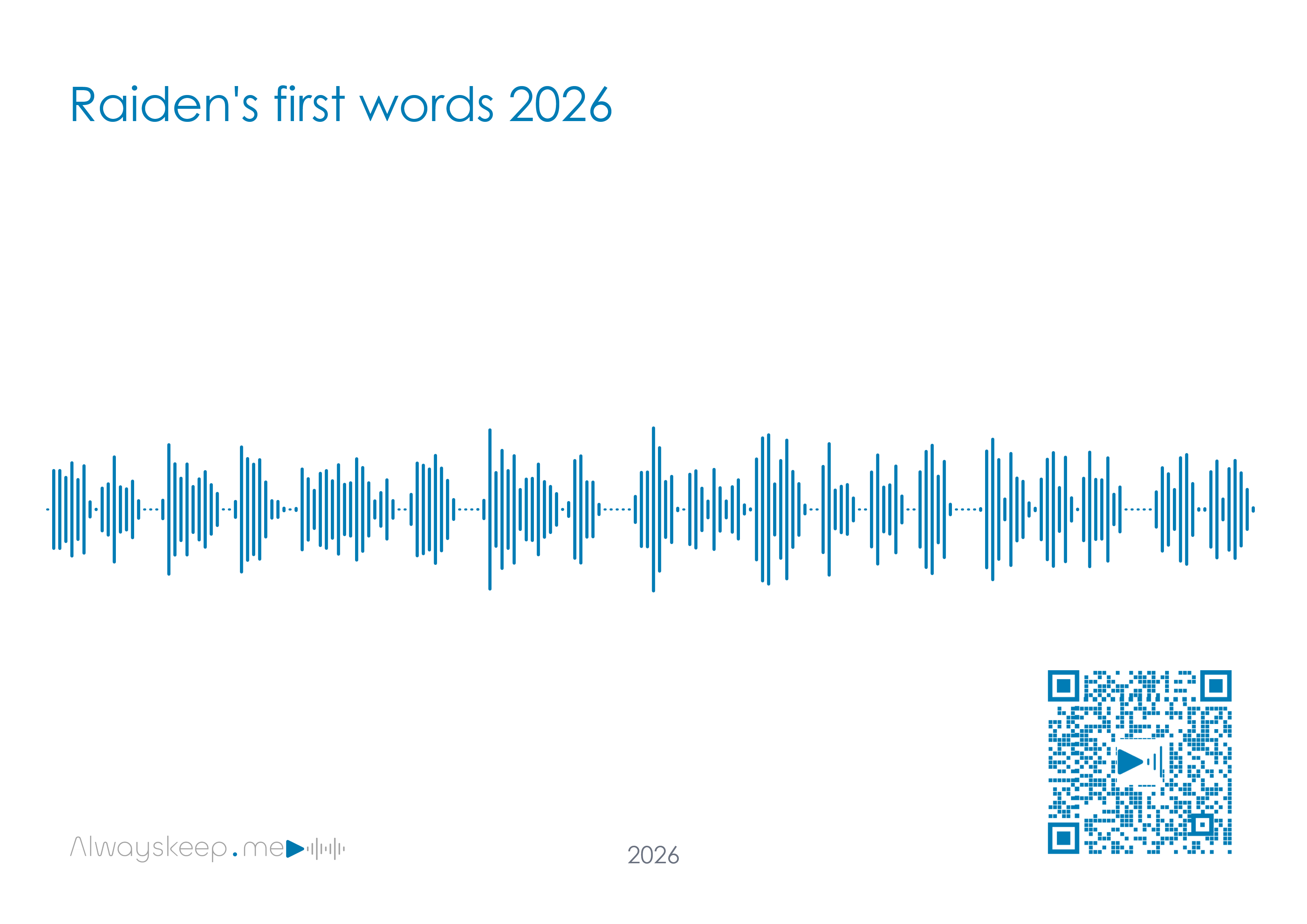 Baby's first words captured as a printable voice keepsake with scannable QR code